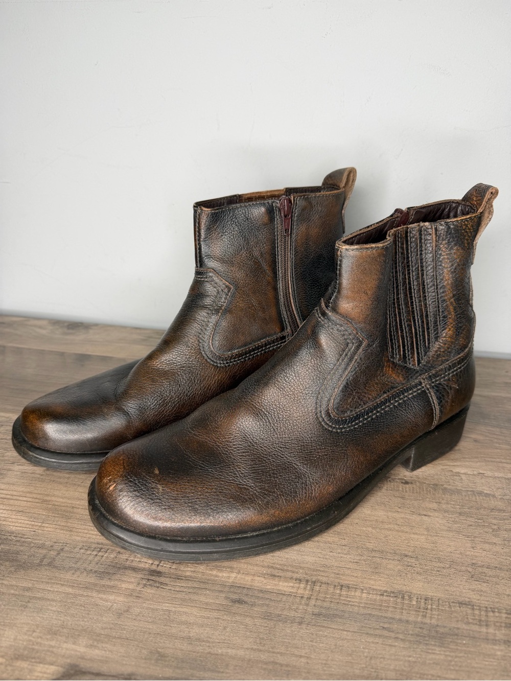 Men's Bass Lasso Leather Ankle Boots in Distressed western Brown size 9.5